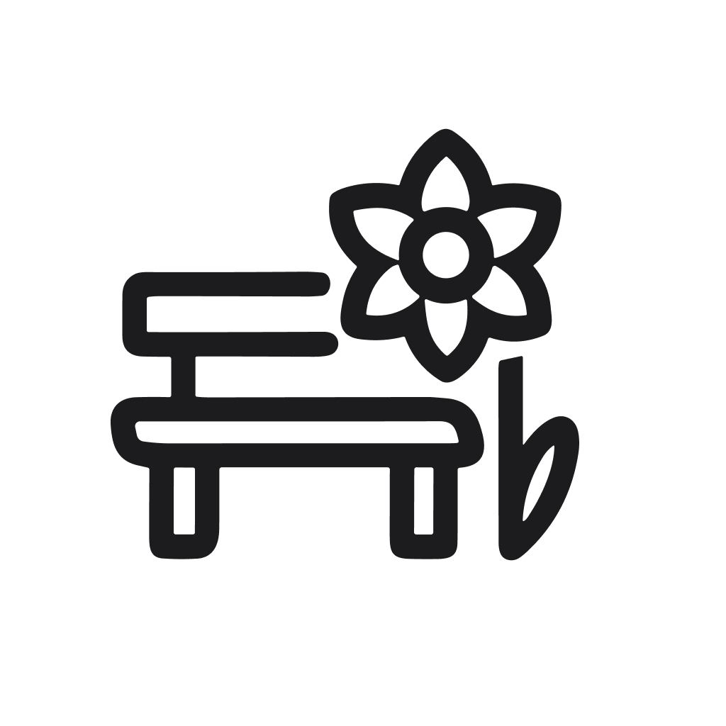 Simple Outline Park Bench with Flower Decoration Icon Illustration