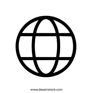 Simple Line Art Globe Icon Shape Representing Worldwide Communication