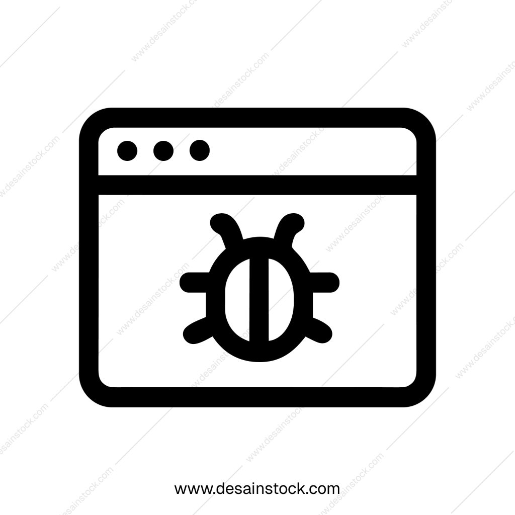 Simple Outline Bug on Browser Screen Symbol Design Icon Illustration