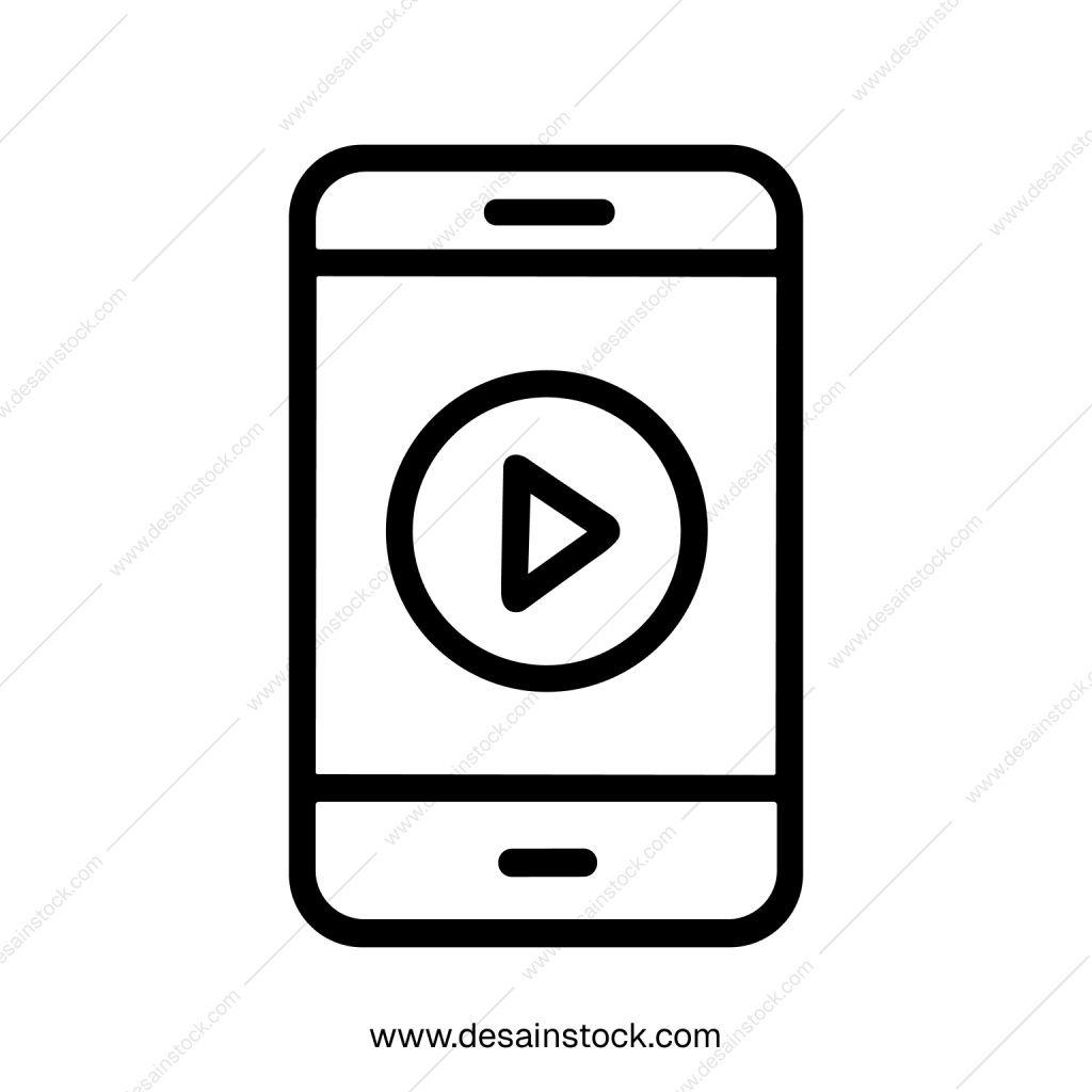 Simple Outline Smartphone Play Button App Screen Interface Icon