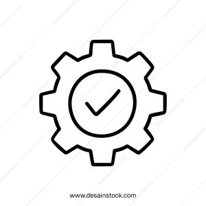 Minimalist Outline Gear with Check Mark Symbol Shape Line Icon