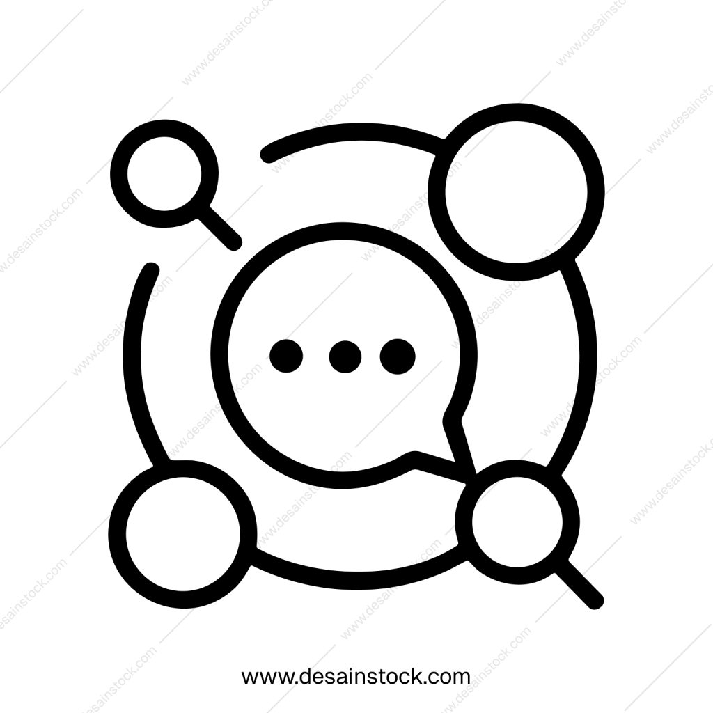 Simple Line Art Speech Bubble with Connection Network Icon