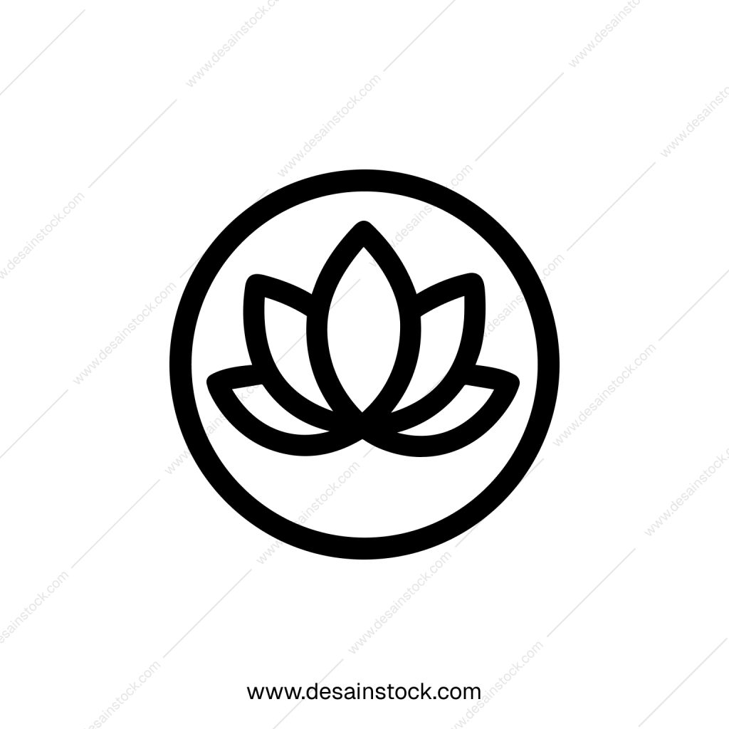 Simple Outline Black Lotus Flower in Circle Shape Abstract Icon