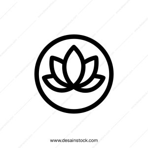 Simple Outline Black Lotus Flower in Circle Shape Abstract Icon
