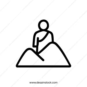 Outline Simple Person Meditating On Top Of Mountain Line Icon