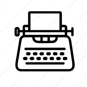 Minimalist Outline Detailed Typewriter with Paper Sheet Line Icon Symbol