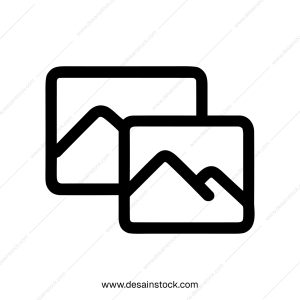 Simple Outline Multiple Gallery Image Collection Icon in Black and White