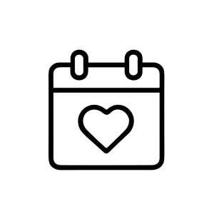 Simple Lineart Calendar with Heart Symbol Icon Shape Illustration