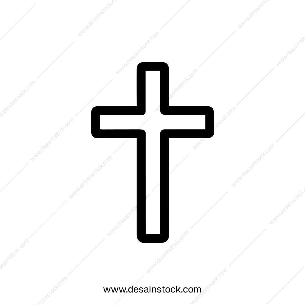 Simple Outline Christian Cross Religious Symbol Minimalist Shape Icon