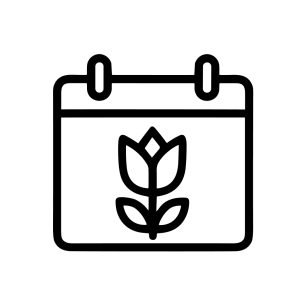 Simple Outline Style Calendar with Tulip Flower Decoration Icon Design