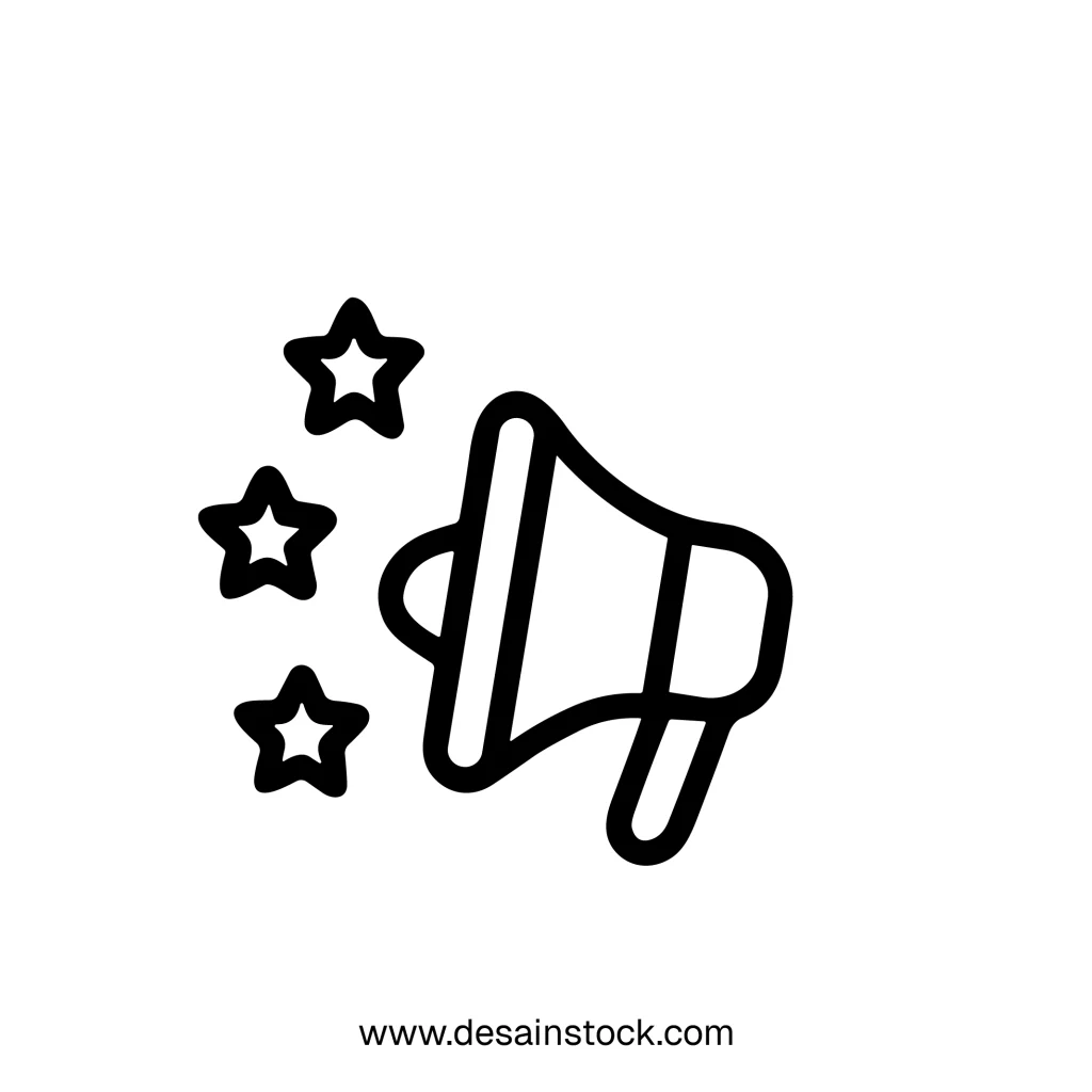 Simple Outline Megaphone with Stars Promotion Marketing Icon Design