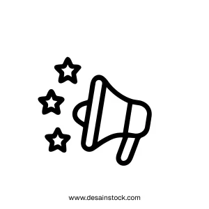 Simple Outline Megaphone with Stars Promotion Marketing Icon Design