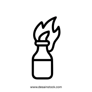 Simple Outline Molotov Cocktail Bomb with Flame Line Art Icon
