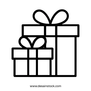 Minimalist Outline Two Gift Box with Bow Celebration Present Icon