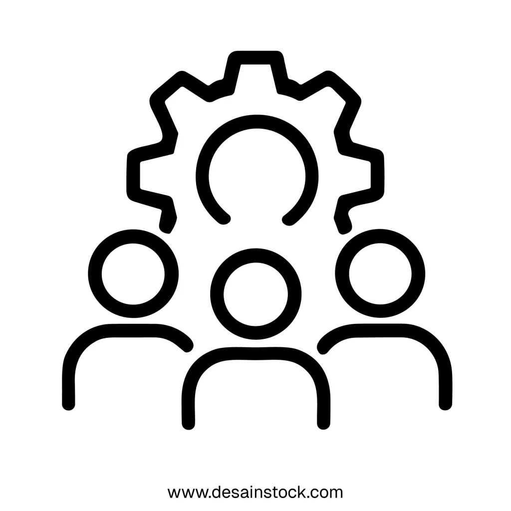 Simple Outline Teamwork Gear Symbol Group Colleague Thin Line Icon