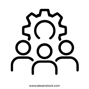Simple Outline Teamwork Gear Symbol Group Colleague Thin Line Icon