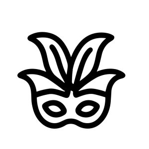 Simple Outline Carnival Mask with Feather Decoration Icon Illustration