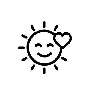 Minimalist Outline Smiling Sun with Heart Icon Weather Condition Symbol