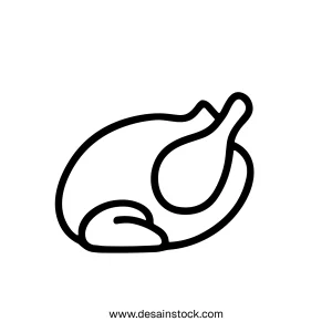 Simple Outline Cooked Chicken Drawing Illustration Food and Meal Icon