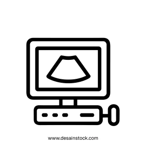 Simple Outline Style Ultrasound Machine Diagnostic Equipment Icon Illustration