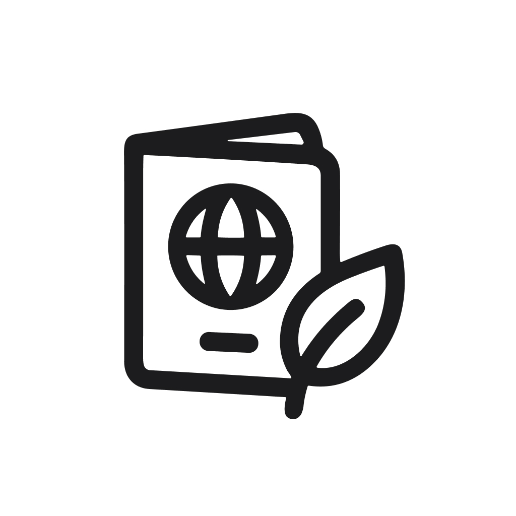 Simple Line Passport with Earth Icon and Leaf Travel Document