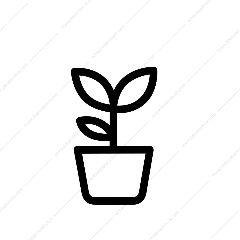 Minimalist Line Plant in Pot Icon Sign Symbol Element