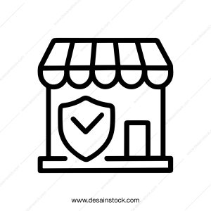 Minimalist Outline Storefront with Security Shield Icon Assurance