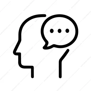 Simple Outline Head With Speech Bubble Icon for Communication Concept