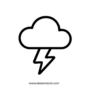 Simple Line Art Cloud Lightning Bolt Weather Forecast Outline Icon