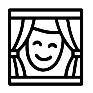 Minimalist Outline Stage Mask with Curtain Theater Performance Show Icon