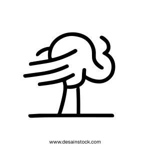 Minimalist Outline Windy Tree Blowing in The Wind Nature Icon