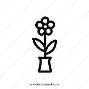 Simple Line Art Flower in Pot Icon Graphic Illustration Element