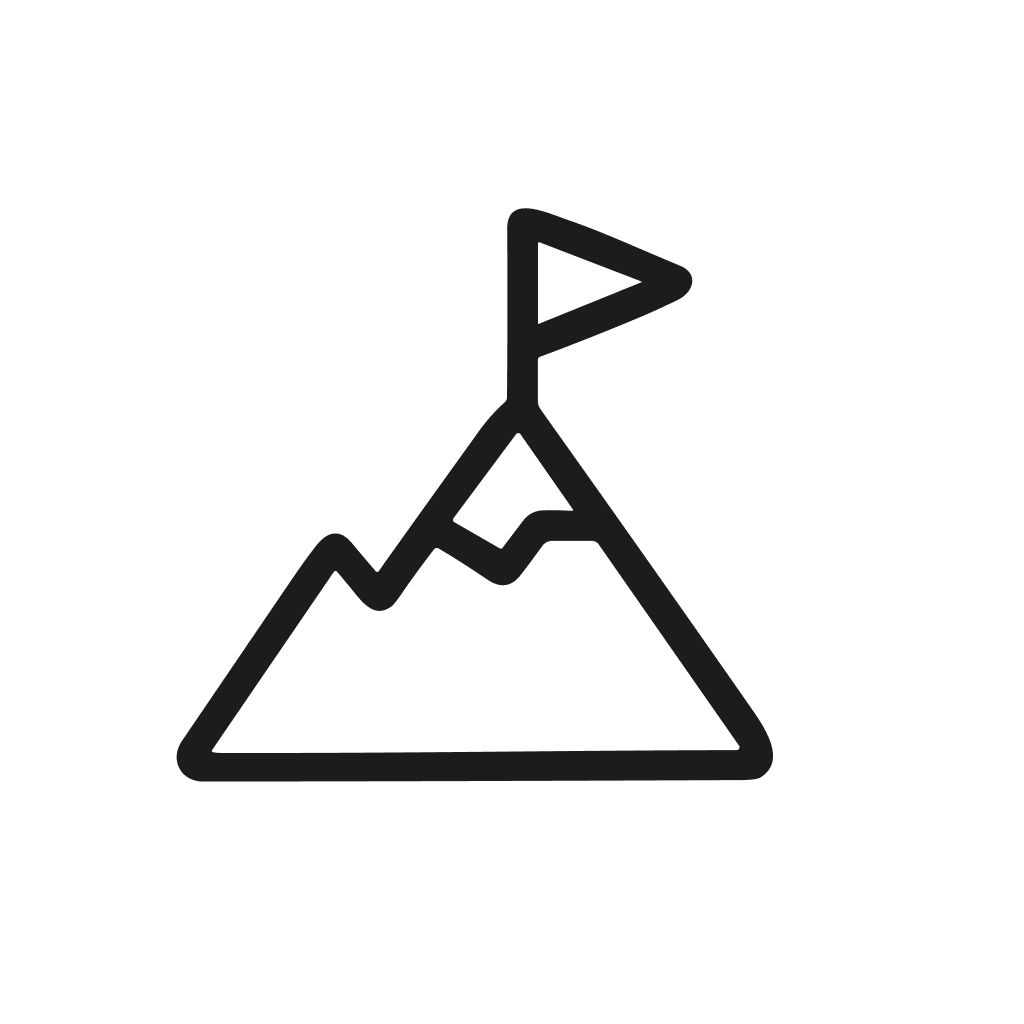 Simple Line Drawing Mountain Peak with Flag Icon Element Graphic