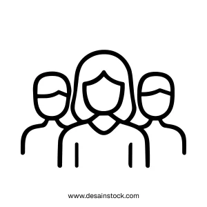 Simple Line Drawing Group of People Teamwork Icon Illustration