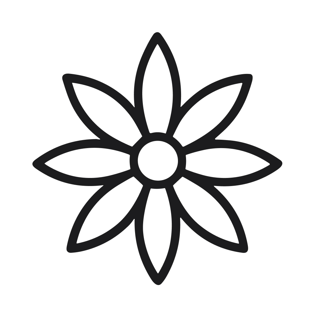 Simple Line Drawing Floral Flower with Eight Petals Nature Element