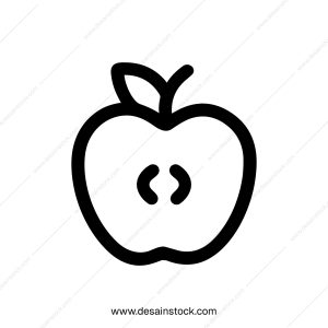 Simple Outline Half Apple Fruit with Seed Icon Symbol