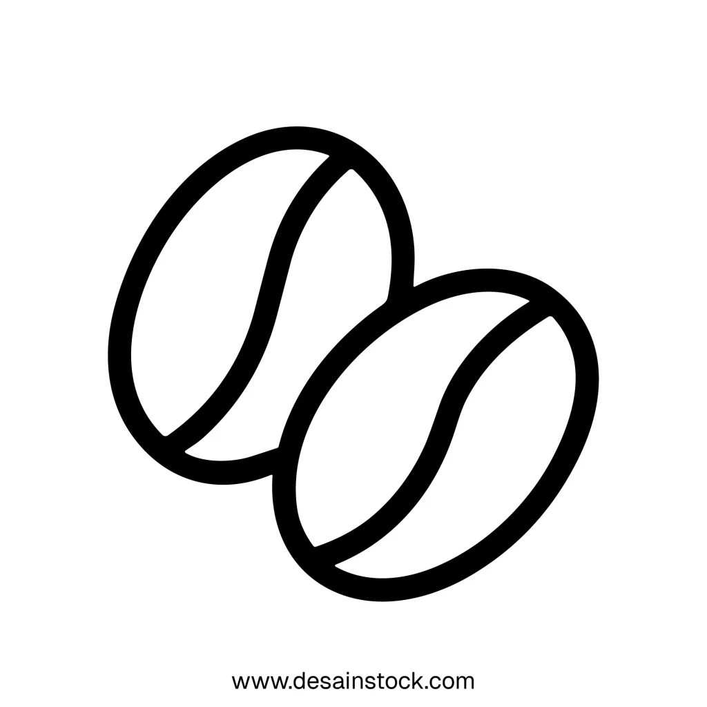 Simple Outline Style Twin Coffee Beans Illustration Beverage Ingredients Line Art