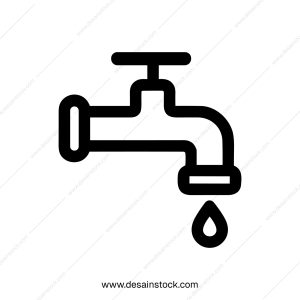 Simple Outline Water Faucet with Dripping Drop Icon Illustration