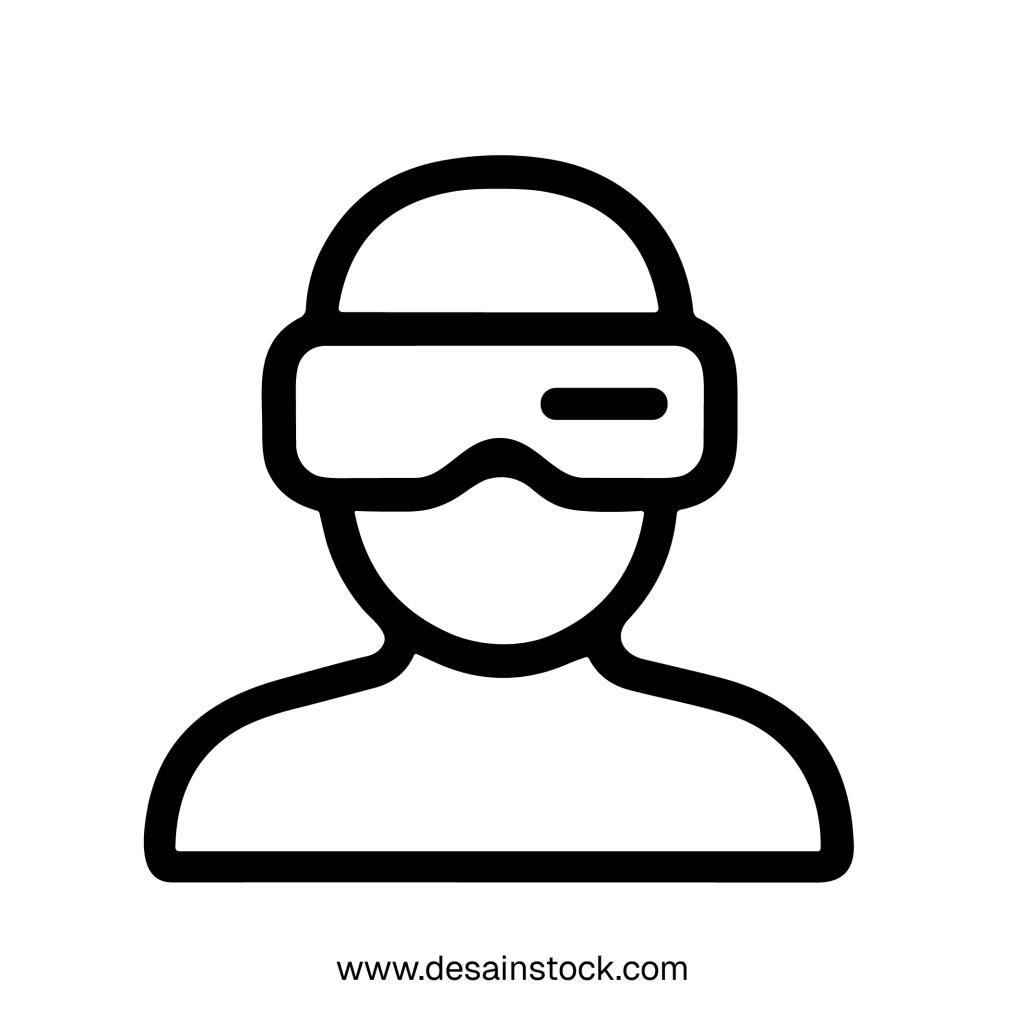 Simple Outline Avatar Wearing Virtual Reality Headset Technology Illustration