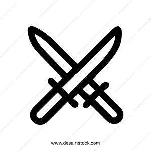 Simple Black Outline Crossed Sword Symbol Martial Art Illustration