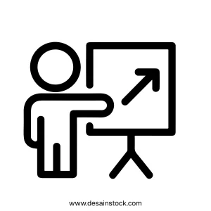 Simple Line Presentation Board with Graph and Lecturer Icon Illustration