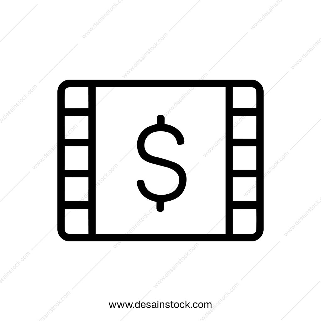 Simple Outline Movie Dollar Icon, Film Production Funding and Budget Concept