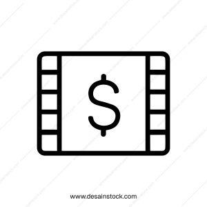 Simple Outline Movie Dollar Icon, Film Production Funding and Budget Concept