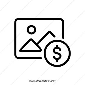 Simple Outline Image Cost Sign with Dollar Symbol and Landscape Category Icon