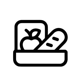 Simple Outline Style Lunch Box Container with Food Illustration