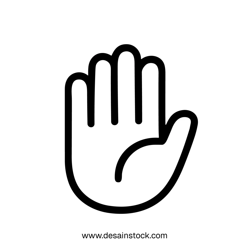 Simple Outline Hand Gesture Stop Sign Symbol Icon with Five Fingers