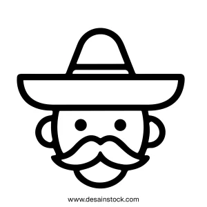 Minimalist Line Drawing Mexican Man Head Wearing Sombrero Illustration Icon