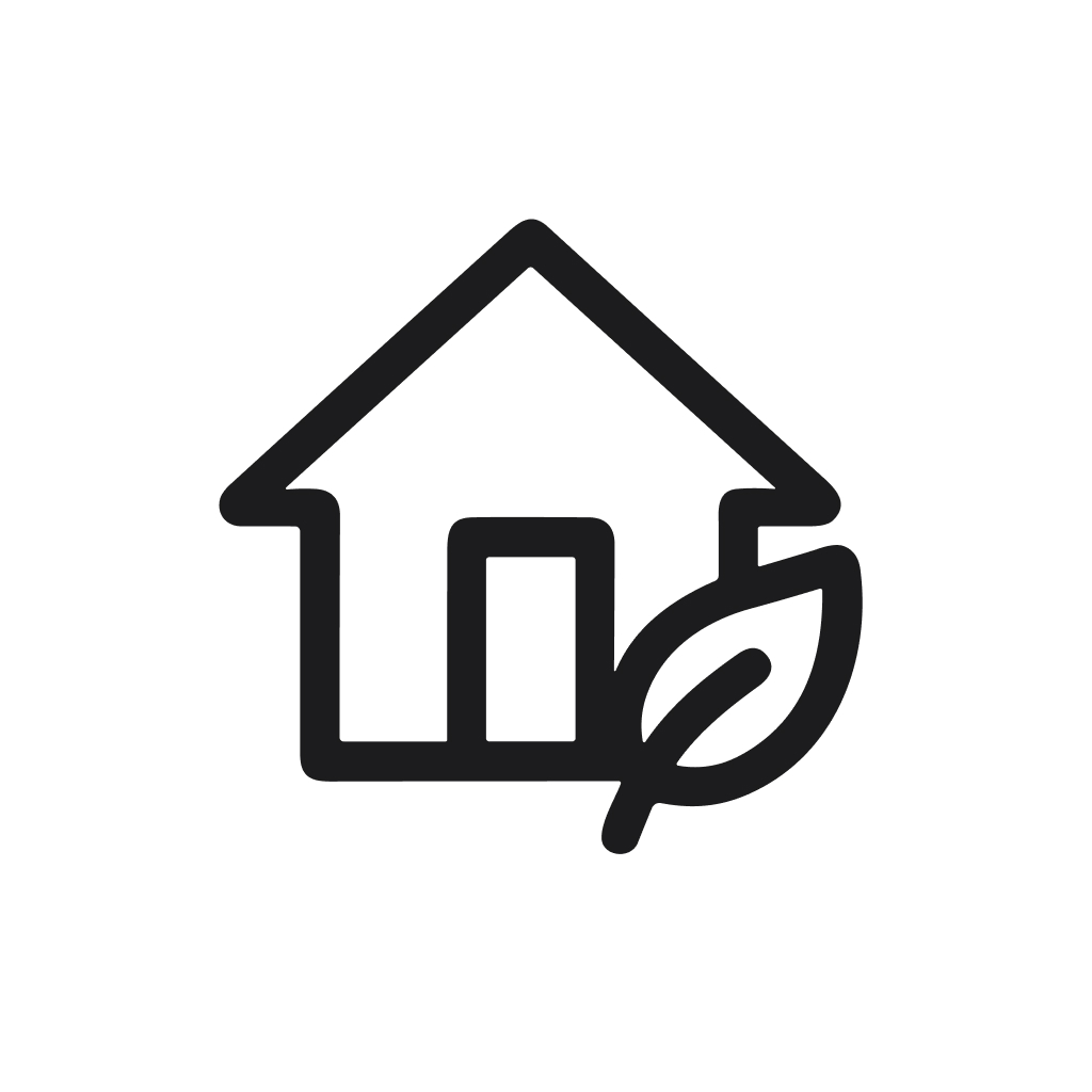 Minimalist Outline Home with Leaf Symbol Eco Friendly House Icon