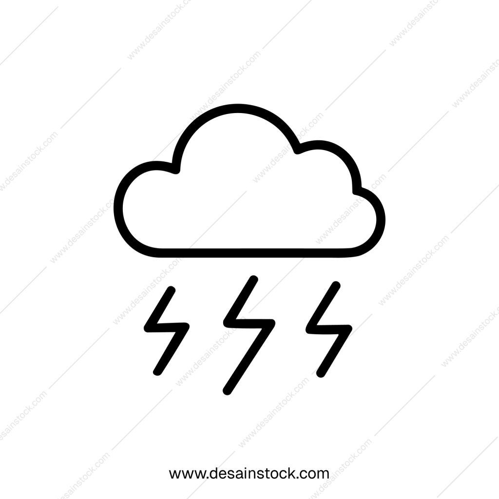 Outline Simple Weather Cloud with Lightning Strike Storm Icon Illustration