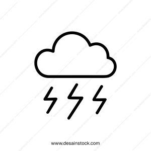 Outline Simple Weather Cloud with Lightning Strike Storm Icon Illustration